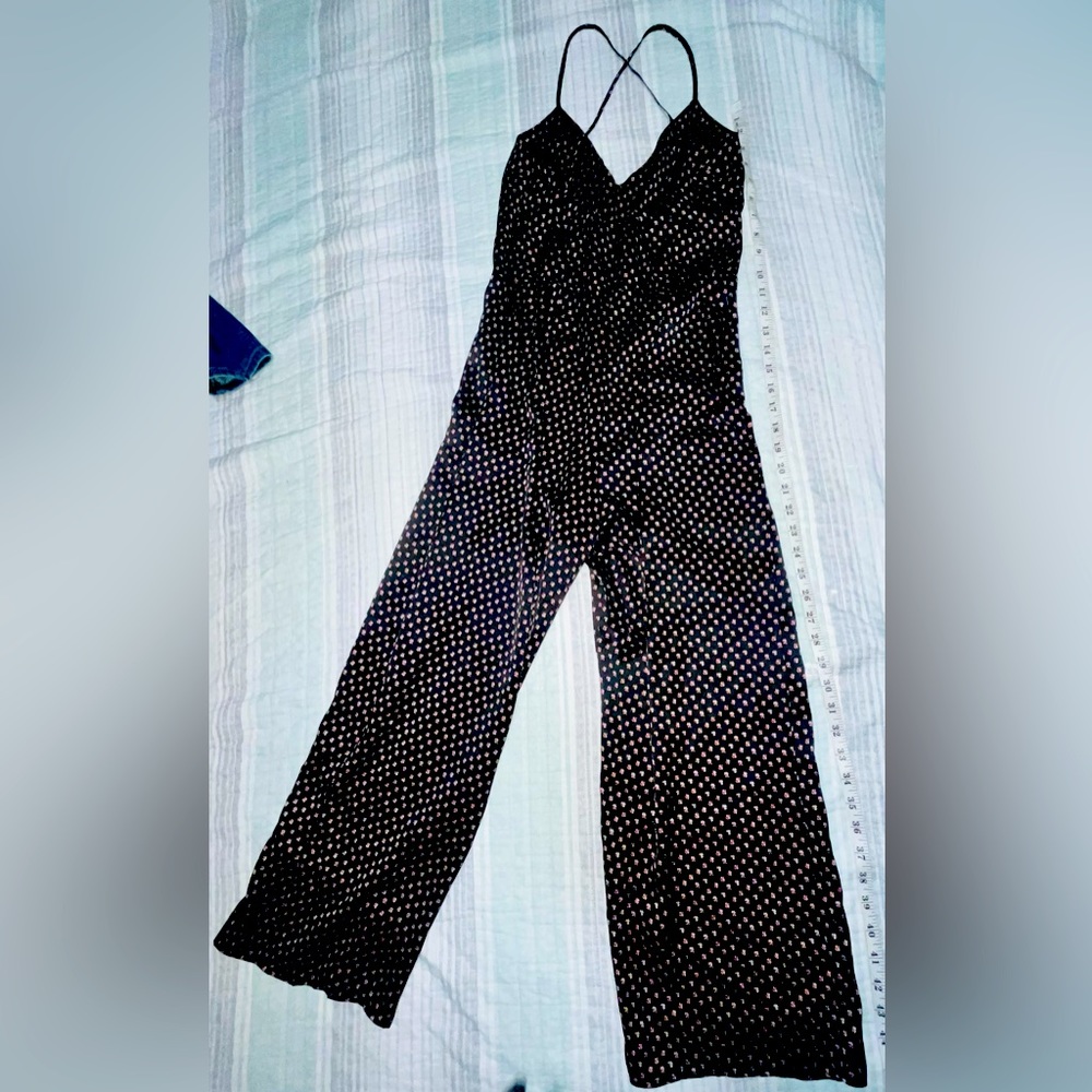 Abercrombie & Fitch, silky black with pink/white daisies,long Romper/jumpsuit, S